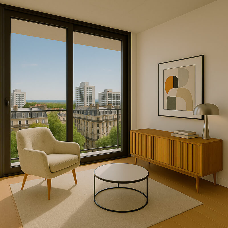 a room with a table and chairs