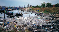 River filled with plastic in big city