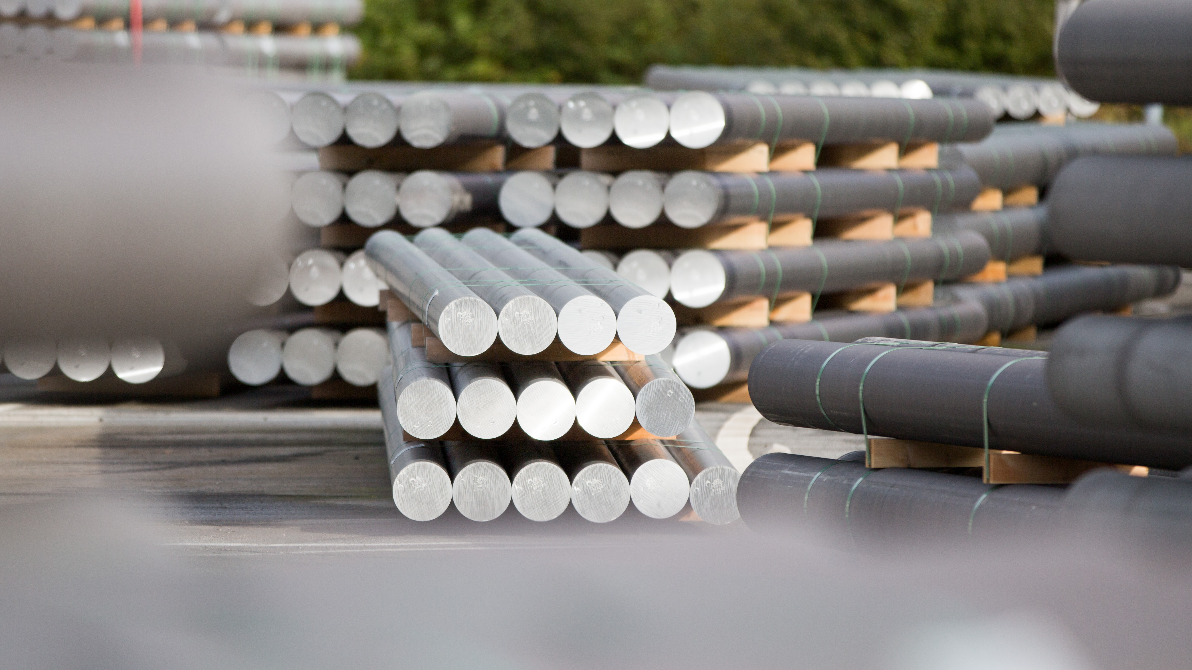 Extrusion billets at Hydro's aluminium smelter at Husnes, Norway.