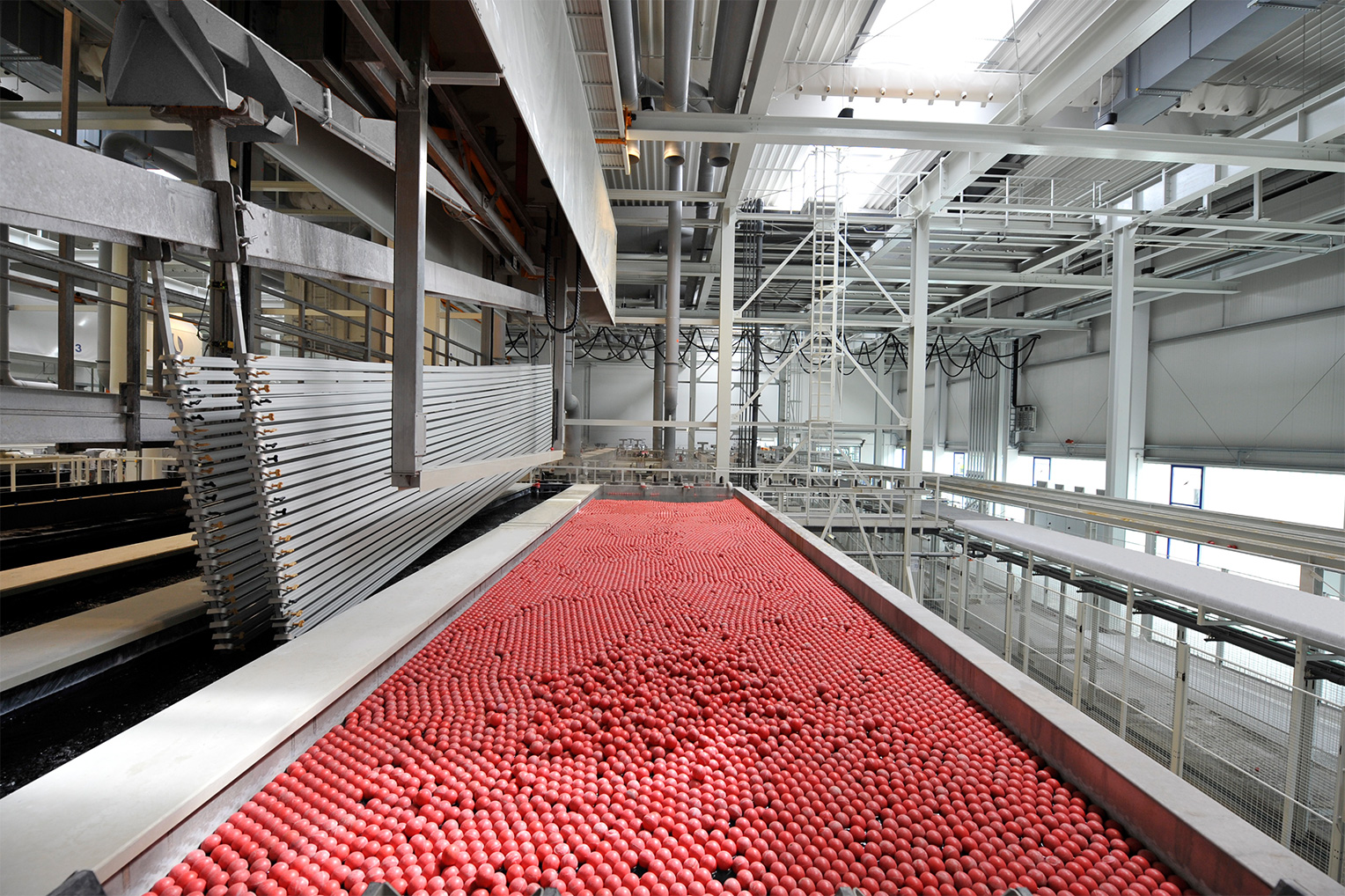 a large room with red carpet