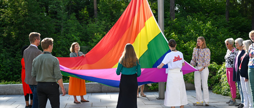 Pride flag raising ceremony at Hydro's headquarters in Oslo
