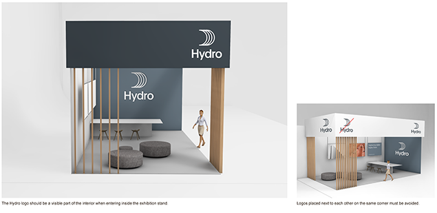 exhibition stand from two different sides, placement on log top right