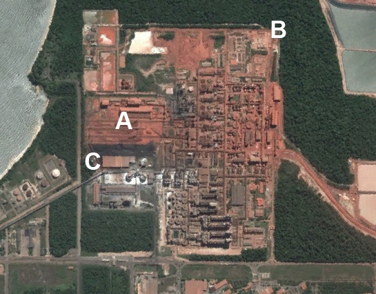 Imagem de satélite da refinaria Alunorte Foto: Google Earth