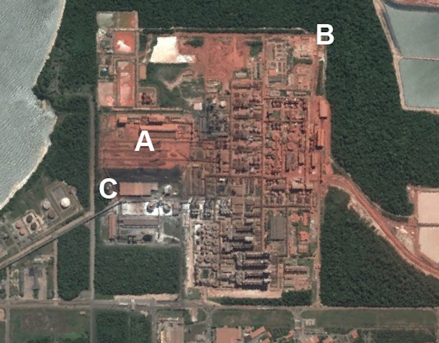 Imagem de satélite da refinaria Alunorte Foto: Google Earth