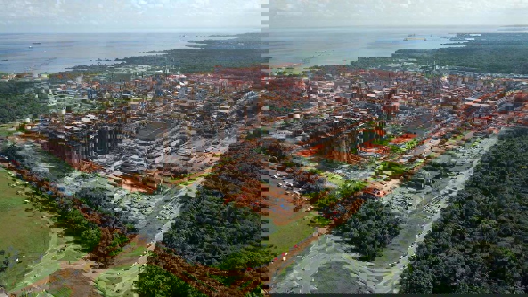 an aerial view of a city