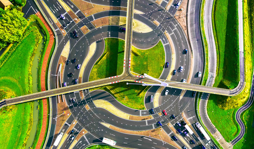 an aerial view of a turnpike
