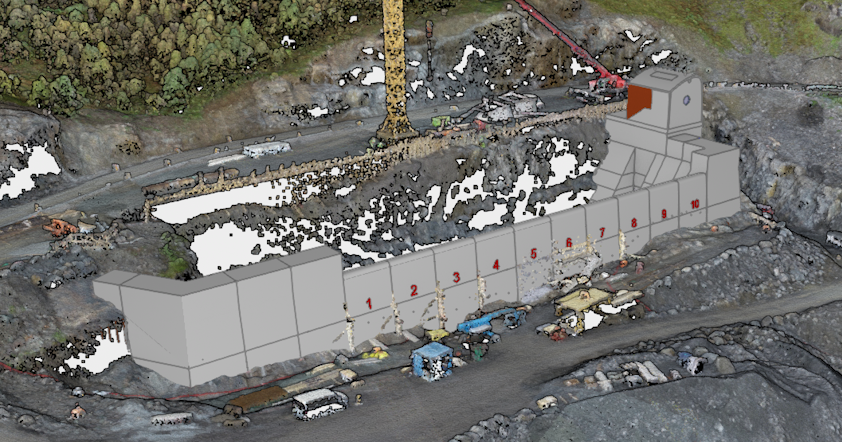 Modell av nytt overløp og lukekonstruksjon