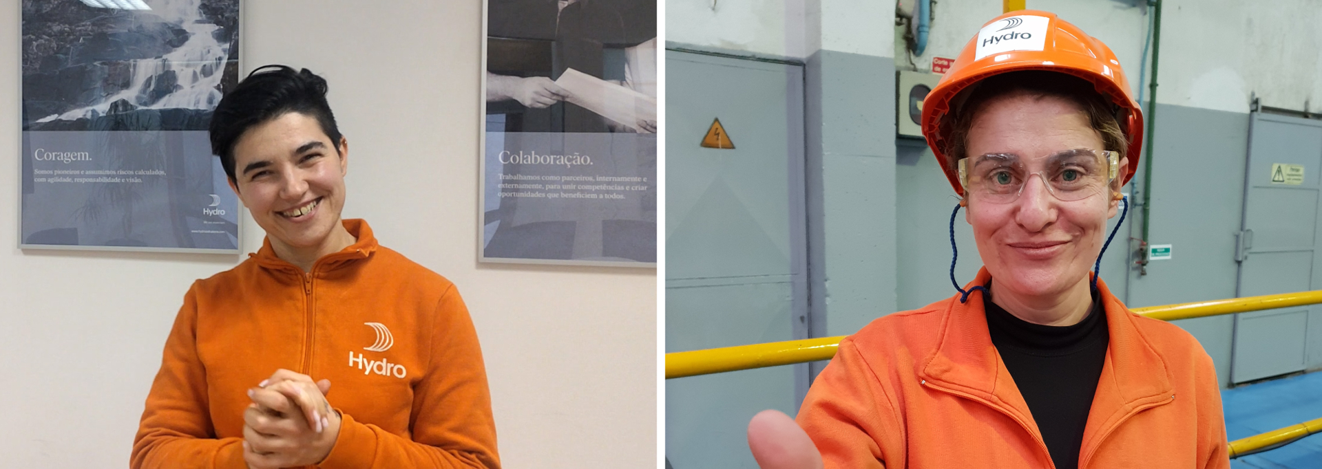 a man and a woman in orange jackets